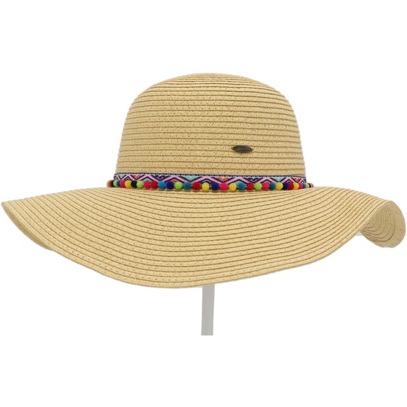 CCBEANIE STRAW HAT WITH MULTI POM ACCENT - Picture 3 of 6